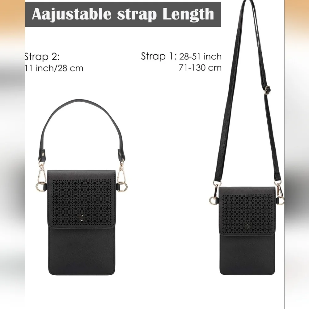 Elegant Black Perforated Crossbody Phone Purse - Picture 3 of 4